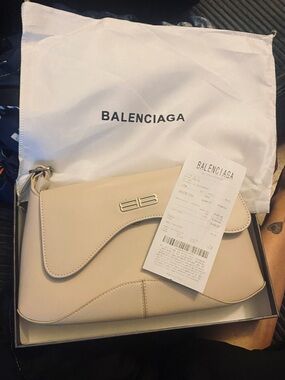 Balenciaga Cream Saddle Shoulder Bag with BB Logo
